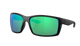 Black Costa sunglasses with green lenses on a white background