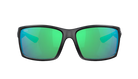 Black Costa sunglasses with green lenses on a white background