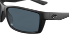 Black Costa sunglasses with gray lenses on a white background