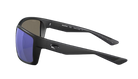 Black Costa sunglasses with blue lenses on a white background