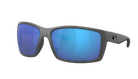 Matte Gray Costa sunglasses with blue lenses on a white background