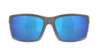 Matte Gray Costa sunglasses with blue lenses on a white background
