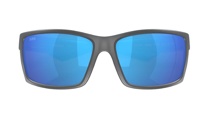 Matte Gray Costa sunglasses with blue lenses on a white background