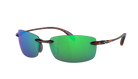 Sunglasses with green lenses and tortoiseshell frame on a white background