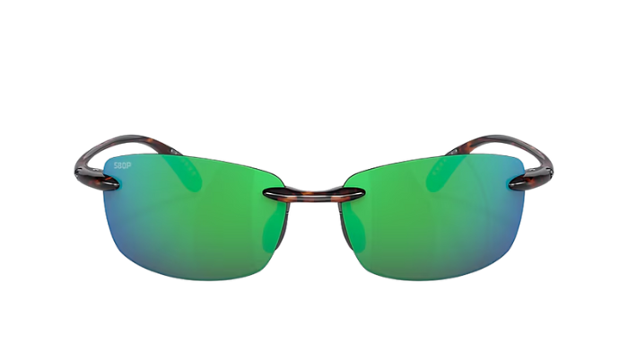 Sunglasses with green lenses and tortoiseshell frame on a white background