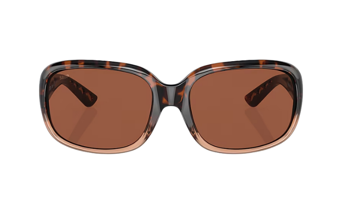 Sunglasses with tortoiseshell frame and brown lenses on a white background