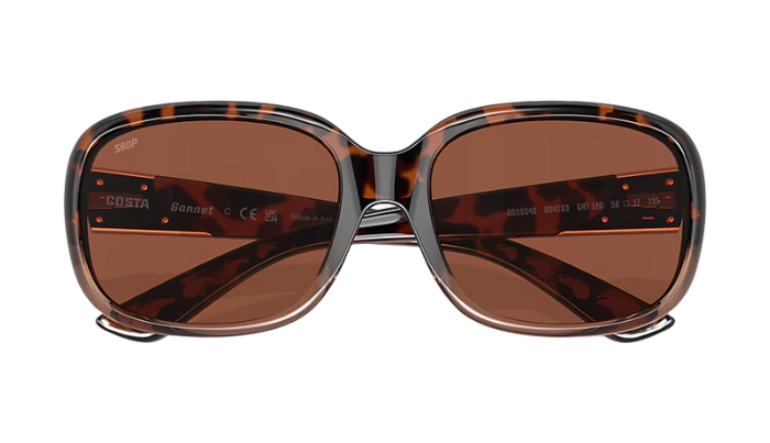 Sunglasses with tortoiseshell frame and brown lenses on a white background