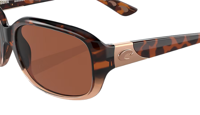 Sunglasses with tortoiseshell frame and brown lenses on a white background
