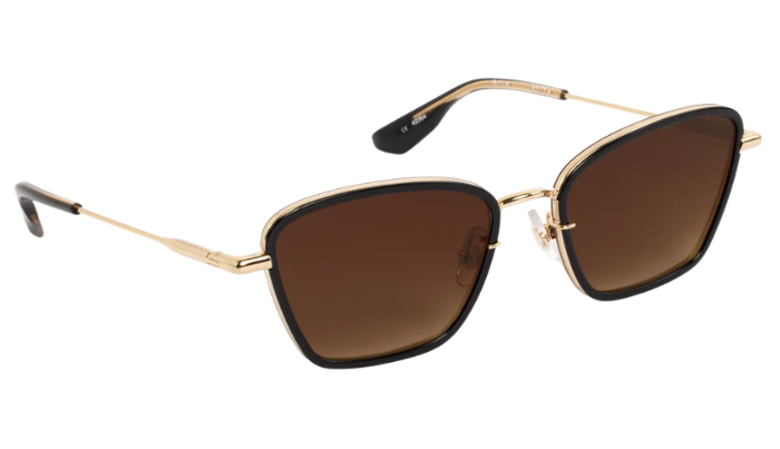 Gold-framed KREWE BELLA sunglasses with brown lenses on a white background