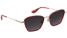 Krewe sunglasses with red frames and dark lenses on a white background