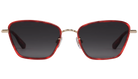 Krewe sunglasses with red frames and dark lenses on a white background