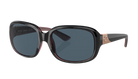 Sunglasses with black frame and gray lenses on a white background