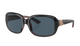 Sunglasses with black frame and gray lenses on a white background