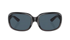 Sunglasses with black frame and gray lenses on a white background