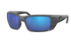 Matte Gray Costa wraparound sunglasses with blue lenses on a white background