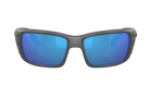 Matte Gray Costa wraparound sunglasses with blue lenses on a white background