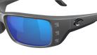 Matte Gray Costa wraparound sunglasses with blue lenses on a white background