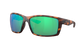 Tortoise shell Costa sunglasses with green mirror lenses on a white background