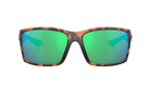 Tortoise shell Costa sunglasses with green mirror lenses on a white background