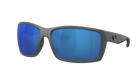 Matte Gray Costa sunglasses with blue lenses on a white background