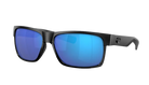 Costa Sunglasses with blue lenses and black frame on a white background