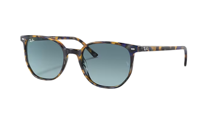 Ray-Ban Sunglasses with tortoiseshell frame and blue gradient lenses on a white background