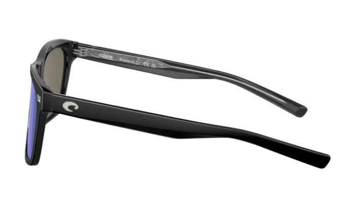 Costa Sunglasses with blue lenses and black frame on a white background