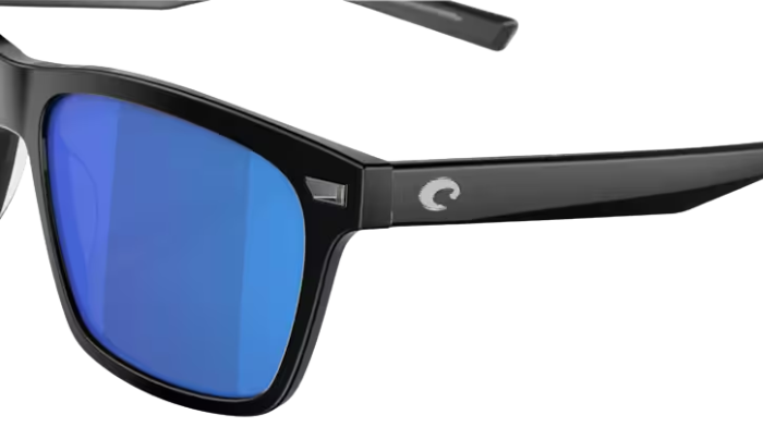 Costa Sunglasses with blue lenses and black frame on a white background
