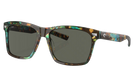 Costa Sunglasses with shiny ocean tortoiseshell frame and gray lenses on a white background