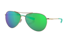 Costa Aviator sunglasses with green reflective lenses on a white background