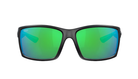 Black Costa sunglasses with green lenses on a white background