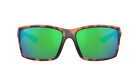 Tortoise shell Costa sunglasses with green mirror lenses on a white background