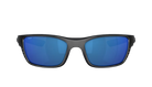 Black Costa sunglasses with blue lenses on a white background