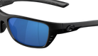 Black Costa sunglasses with blue lenses on a white background