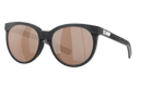 Costa Sunglasses with black frame and brown lenses on a white background