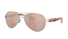 Gold-framed Costa aviator sunglasses with rose gold lenses on a white background
