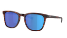 Costa Sunglasses with tortoiseshell frame and blue lenses on a white background