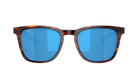 Costa Sunglasses with tortoiseshell frame and blue lenses on a white background