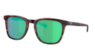 Costa Sunglasses with tortoiseshell frame and green lenses on a white background