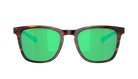 Costa Sunglasses with tortoiseshell frame and green lenses on a white background