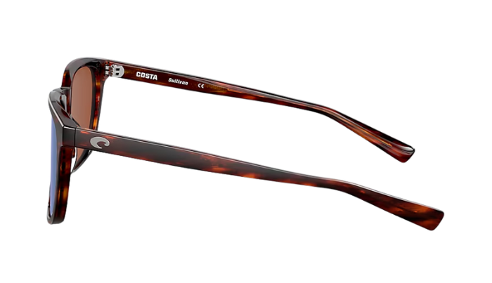 Costa Sunglasses with tortoiseshell frame and green lenses on a white background