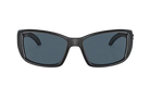 Black Costa wraparound sunglasses with gray lenses and a visible Costa brand logo on a white background