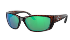 Costa Sunglasses with green lenses and tortoiseshell frame on a white background