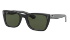 Black Ray-Ban sunglasses with green lenses on a white background