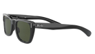 Black Ray-Ban sunglasses with green lenses on a white background