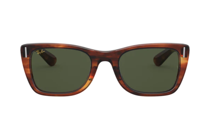 RayBan Sunglasses with tortoiseshell frame and dark lenses on a white background
