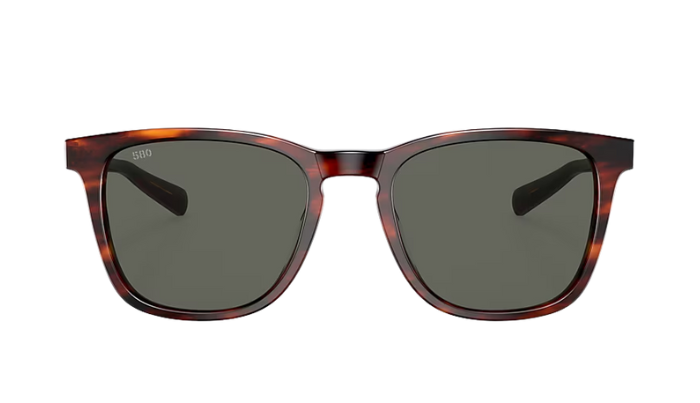 Costa Sunglasses with tortoiseshell frame and gray lenses on a white background