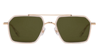 Krewe Sunglasses with gold frame and green lenses on a white background