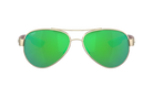 Aviator Costa sunglasses with green lenses and gold frame on a white background