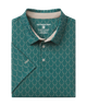 Green polo shirt with deer antler pattern on a white background